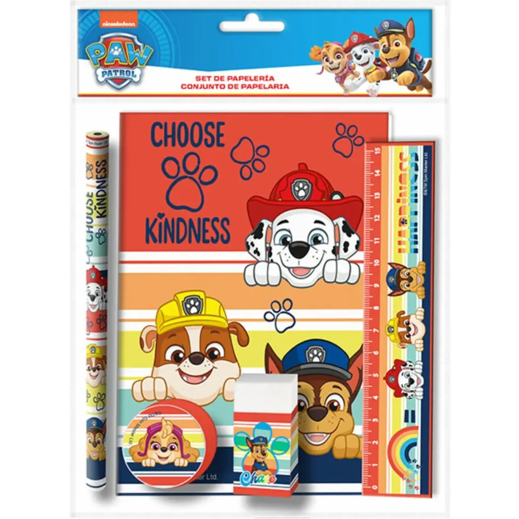 PAW Patrol 5-delige Schrijfset – Inclusief Notitieboek, Liniaal, Potlood, Puntenslijper en Gum – Blauw/Rood