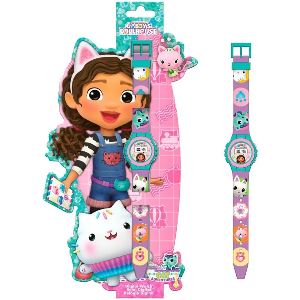 Gabby’s Dollhouse Digitaal Kinderhorloge – Tijdlezen – Roze/Paars – Met Verstelbaar Bandje