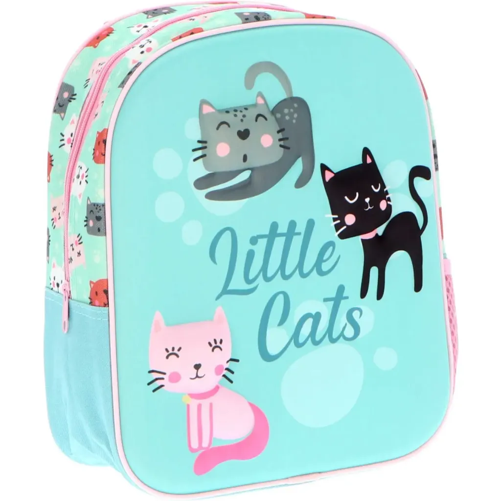 Schooltas Little Cats – Peuterrugzak – 24 cm – 3D Design – Lichtblauw – Polyester