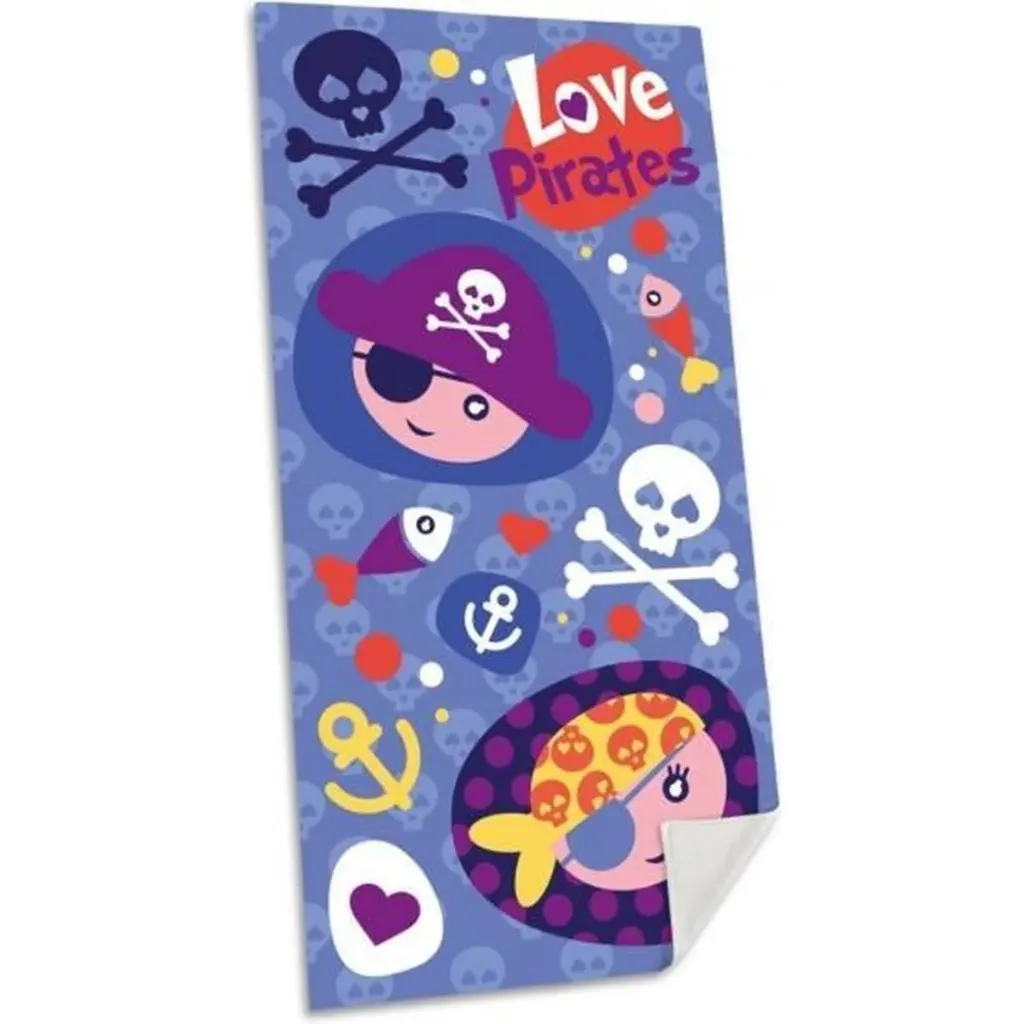 Pirate Love Strandlaken – 70 x 140 cm – Blauw – Zachte Polyester Badhanddoek – Piraten Thema