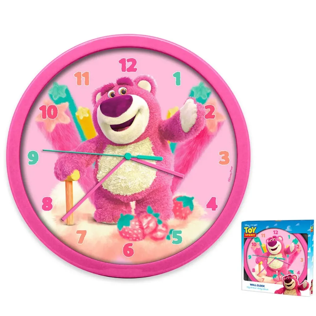 Disney Pixar Toy Story Lotso Wandklok – Analoge Kinderklok – 25 x 25 cm – Roze/Wit