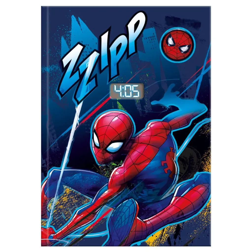 Marvel Spiderman Notitieboek met Ingebouwde LED-Klok – A5 Dagboek – 15 x 21 cm – Rood/Blauw