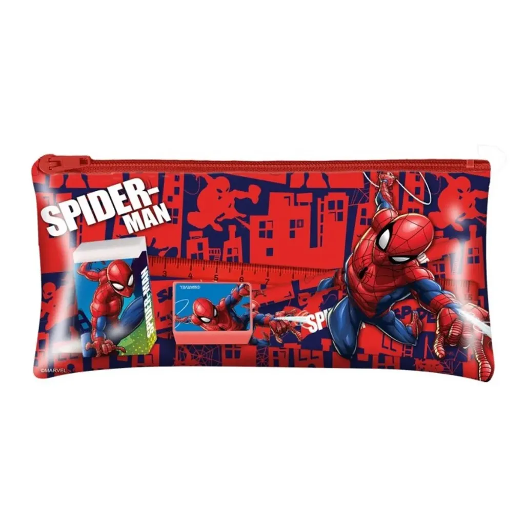 Marvel Spiderman Gevulde Etui – Inclusief Schrijfset – 20 cm – Rood/Blauw – Complete Pennenzak