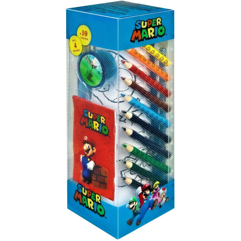 Super Mario Stationery Set Tower – 35-delige Bureau-set – 8 x 24 cm – Complete Schrijfwarenset