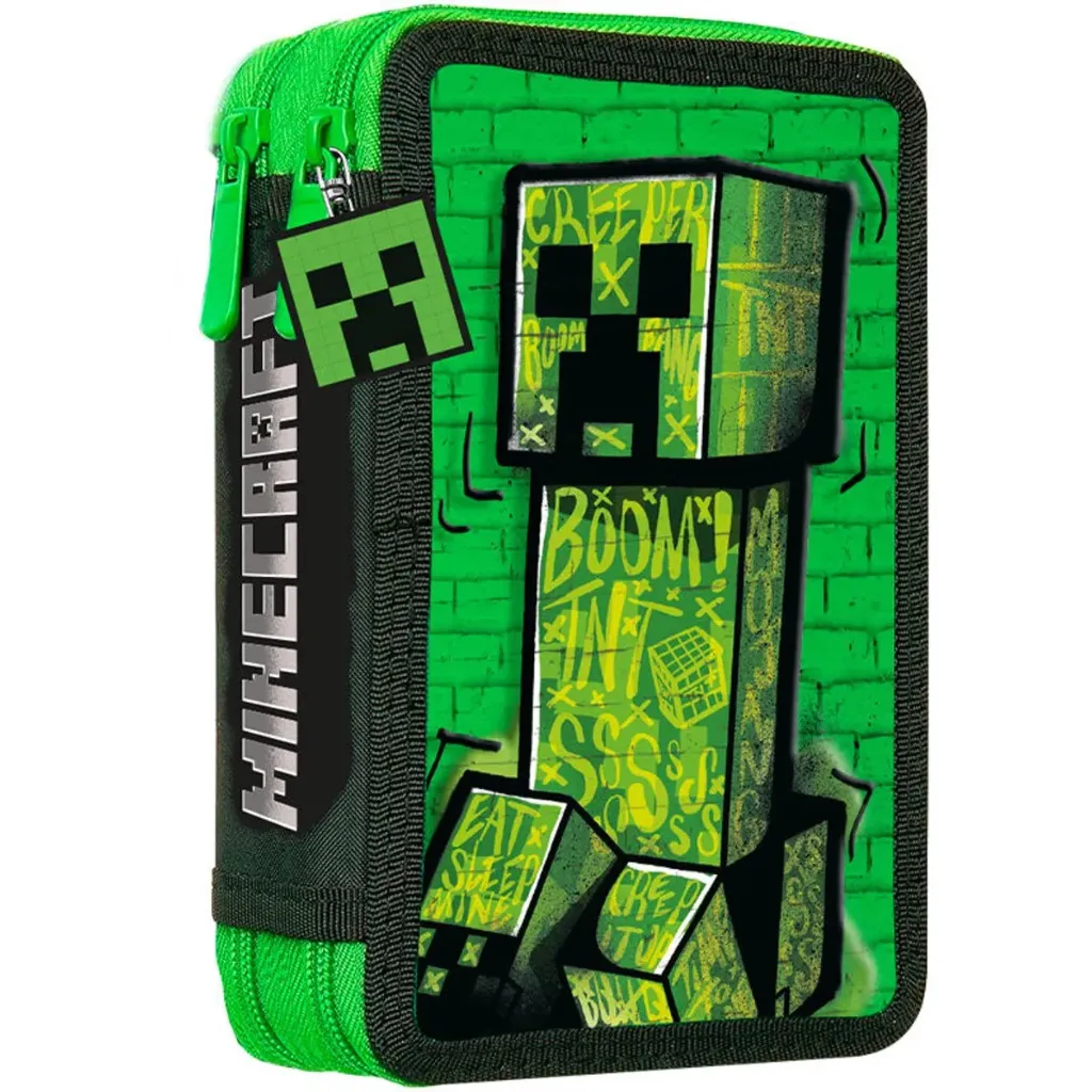 Minecraft Dubbele Etui - 2 Lagen - Inclusief Potloden en Stiften