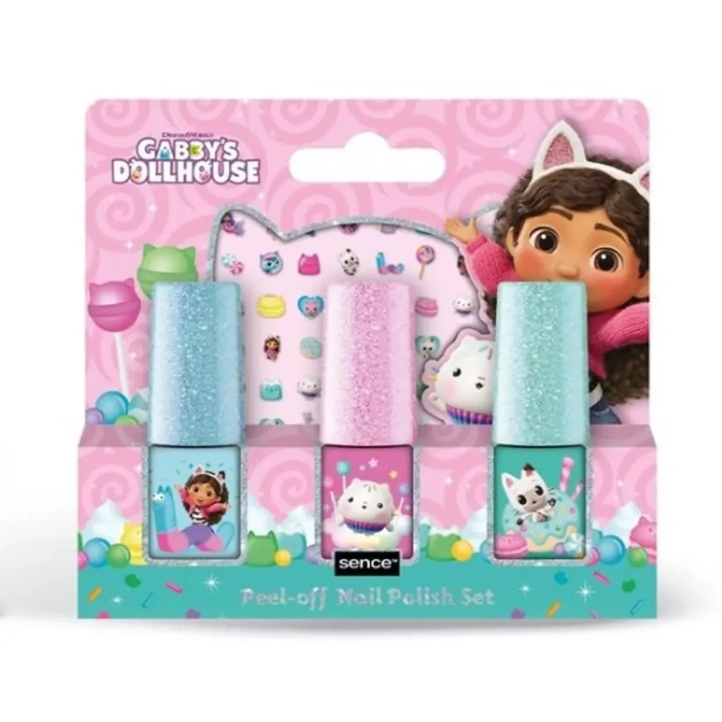Gabby's Dollhouse Cat-Tastic Nagellakset - 3 Kleuren & Stickers - Blauw/Roze/Groen