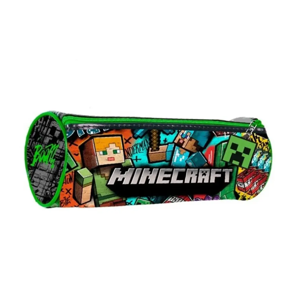 Minecraft Etui Rond - Pluche Pennenzak - 22 x 8 cm - Zacht Polyester