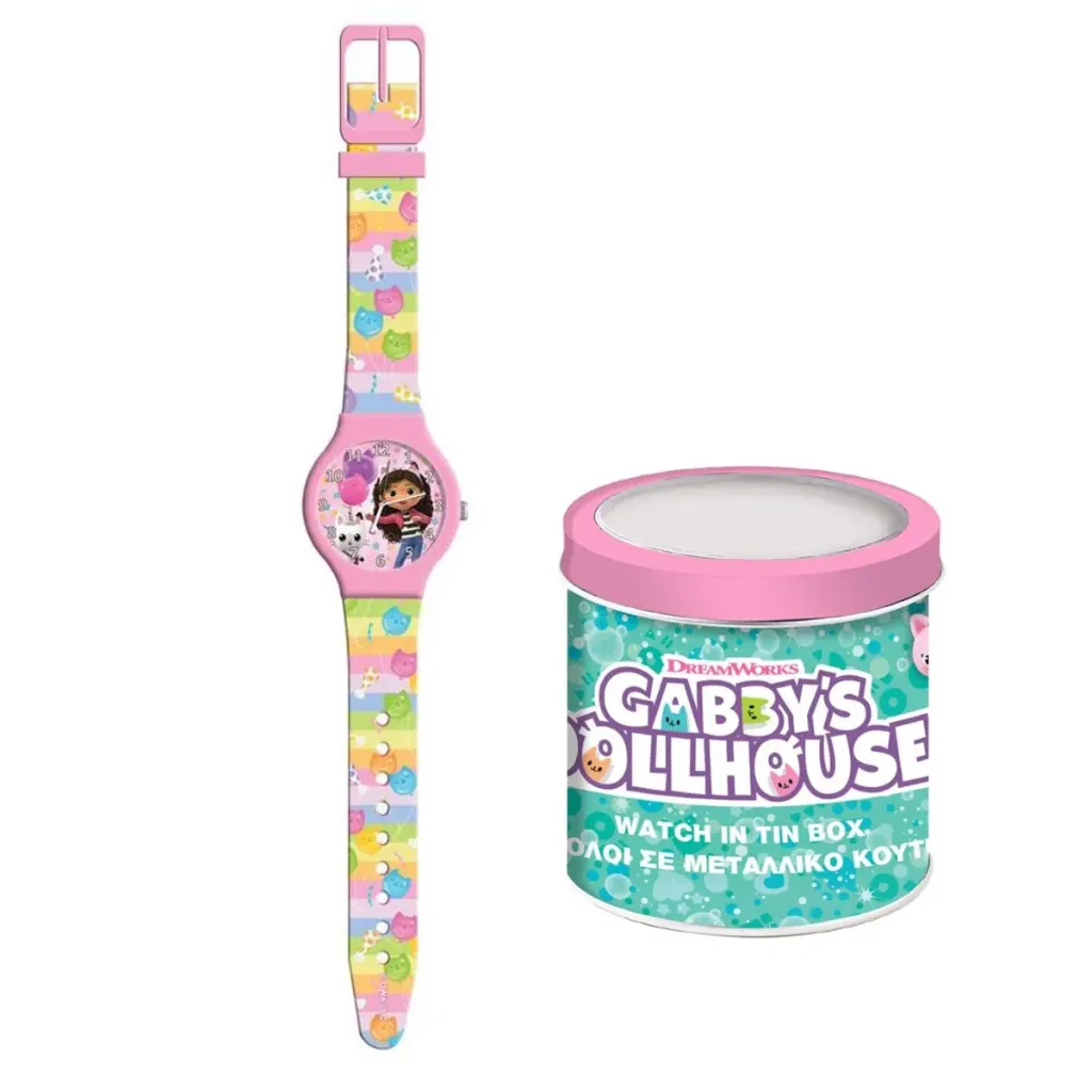 Gabby’s Dollhouse Analoog Horloge - Roze/Paars - In Luxe Blikverpakking