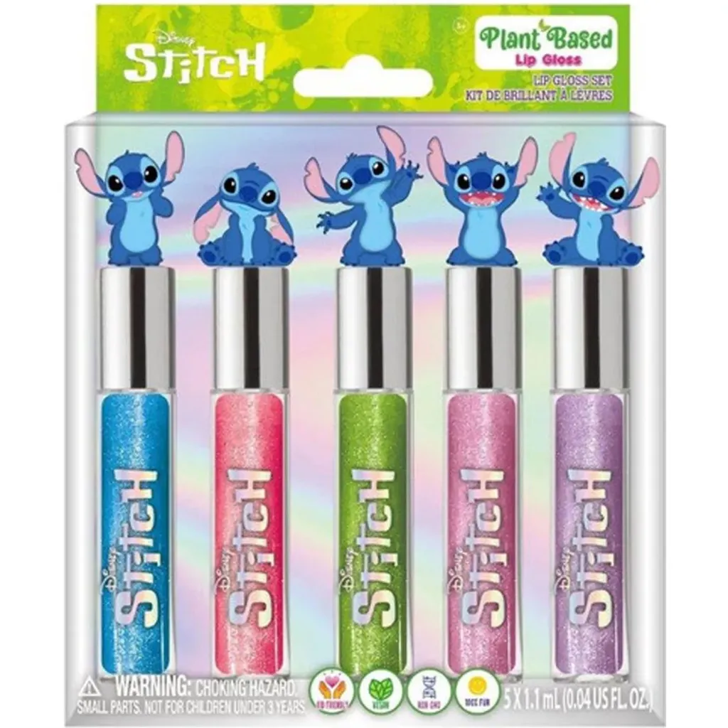 Disney Stitch Lipgloss Set – Kinderen – Glitter – 5 Soorten met Unieke Stitch Toppers
