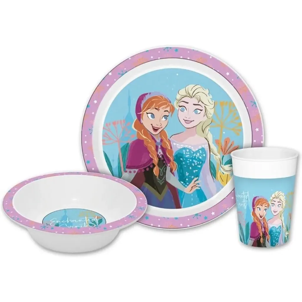 Disney Frozen Kinder Ontbijtset – 3-delig – Lila/Paars – Kunststof – Bord, Kom en Beker