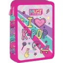 I Love K-Pop – Dubbele Schooletui – Gevuld – Inclusief Pennen, Potloden en Kleurpotloden – Roze