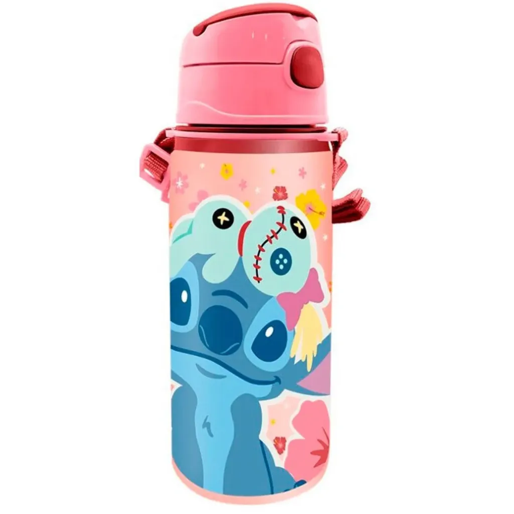 Disney Lilo & Stitch Aluminium Drinkfles – Met Handig Drinktuitje – 600 ml – Roze – Angel & Stitch